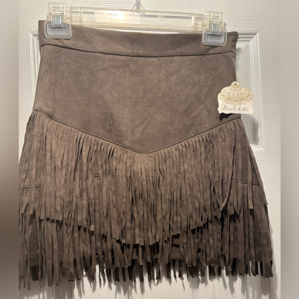 Altar’d State NWT  Brown Suede Farah Fringe Mini Skirt Size S